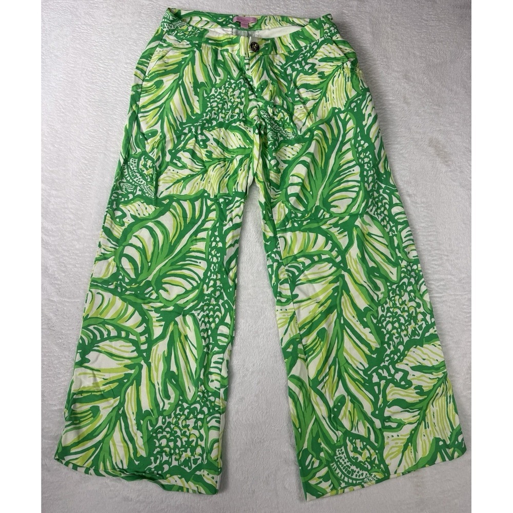 Lilly Pulitzer Lela Wide Leg Cropped Pants 0 Toucan Green Coca Loca Resort Beach
